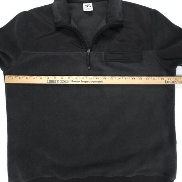 ZARA MAN Mixed Media Fleece Quarter Zip Pullover Sweatshirt Mens Medium Black - Picture 4 of 8